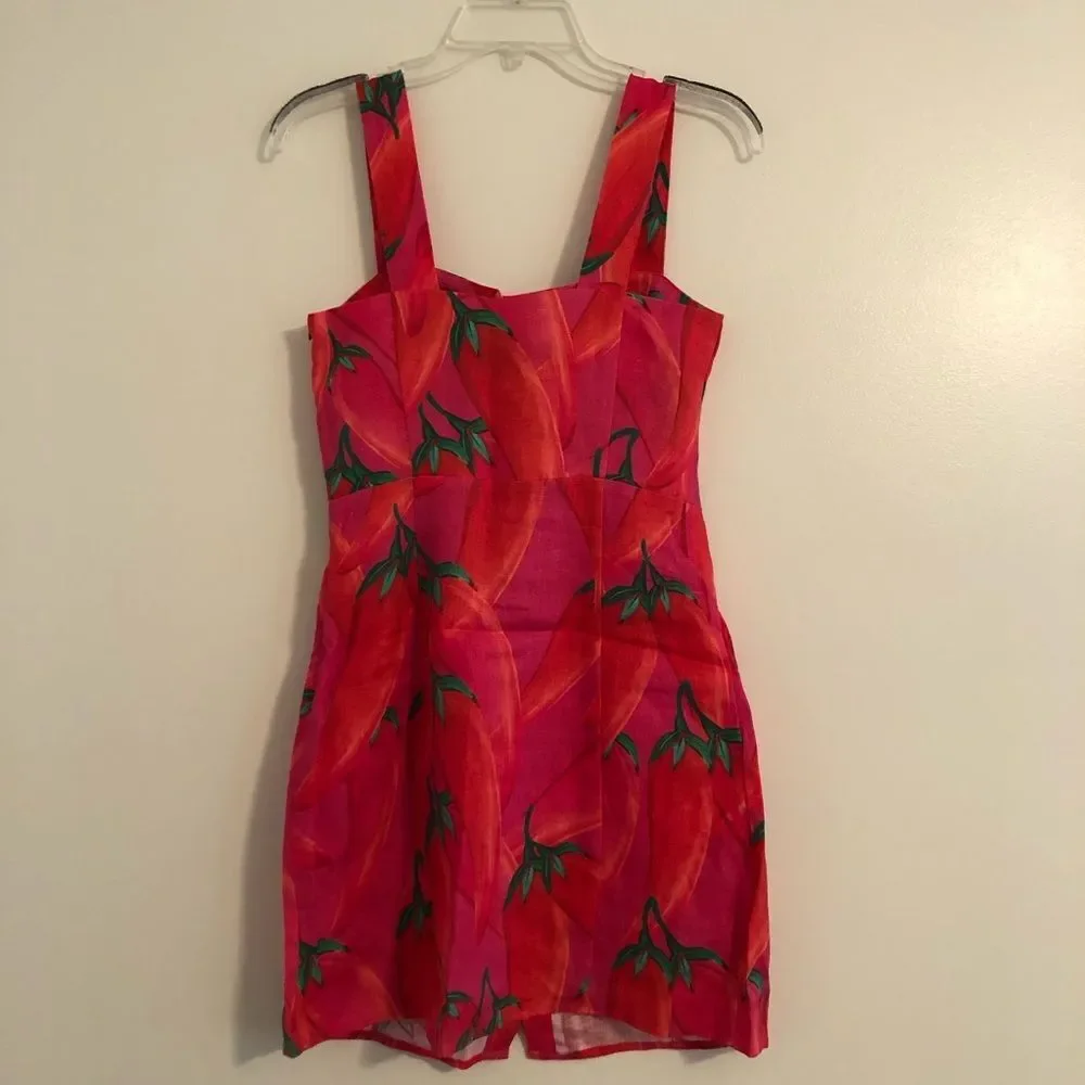 FARM Rio Red Pepper Linen Mini Dress XS NWT Spice Summer Vacation Tomato Girl - Picture 8 of 16
